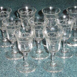 Set of 13 Bryce Stemware Sherry Cordial Glasses Urn & Swag Etched Barware GIFT!